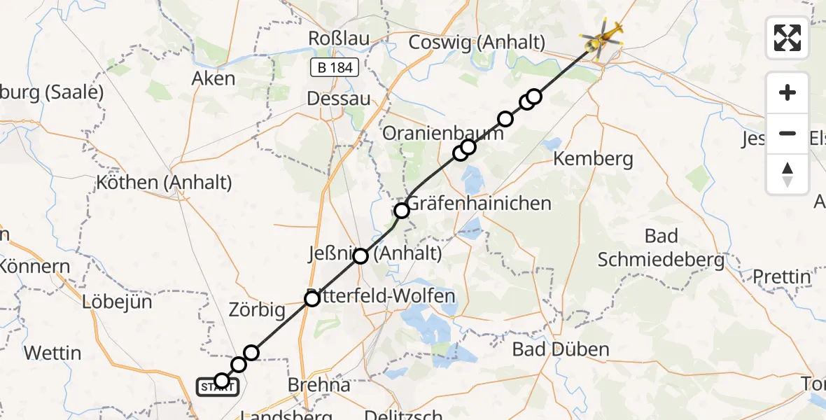 Flugroute Rettungshubschrauber Landsberg - Wittenberg, 11 September 2026, 14:33