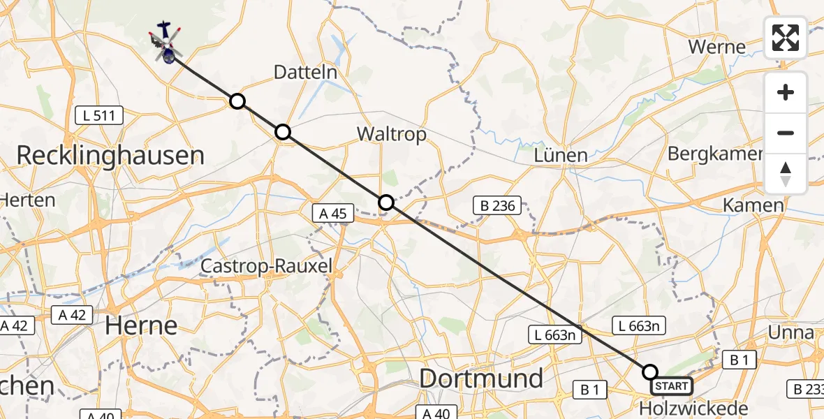 Flugroute Polizeihubschrauber Dortmund Flughafen - Oer-Erkenschwick, 11 September 2026, 14:40