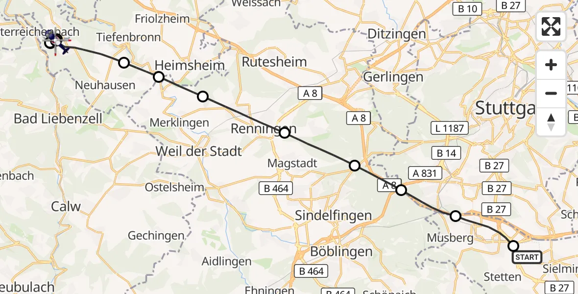 Flugroute Polizeihubschrauber Flughafen Stuttgart - Neuhausen, 11 September 2026, 14:59