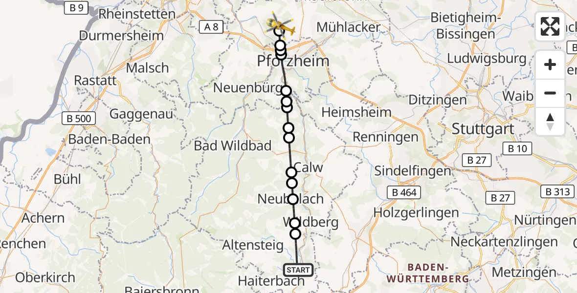 Flugroute Rettungshubschrauber Nagold - Eisingen, 11 September 2026, 15:25