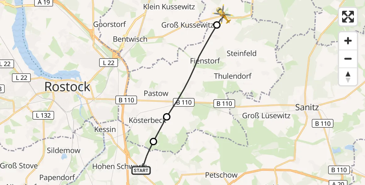 Flugroute Ambulanzhubschrauber Dummerstorf - Poppendorf, 11 September 2026, 15:27