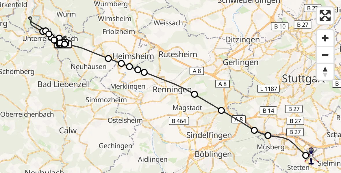 Flugroute Polizeihubschrauber Neuhausen - Flughafen Stuttgart, 11 September 2026, 15:32