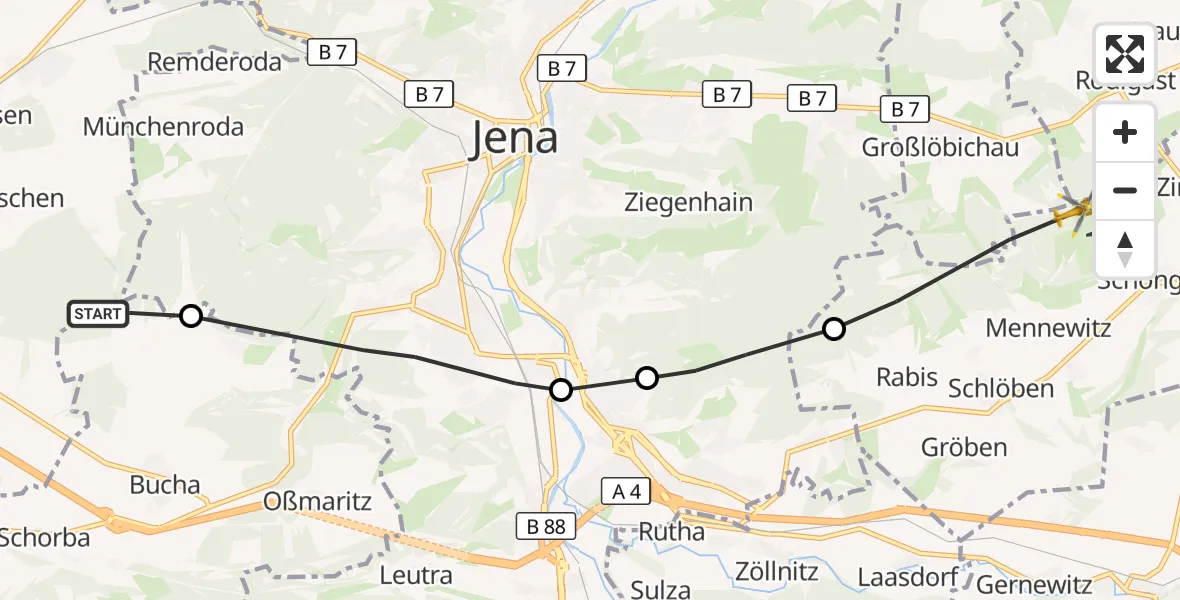 Flugroute Rettungshubschrauber Döbritschen - Schöngleina, 11 September 2026, 15:32