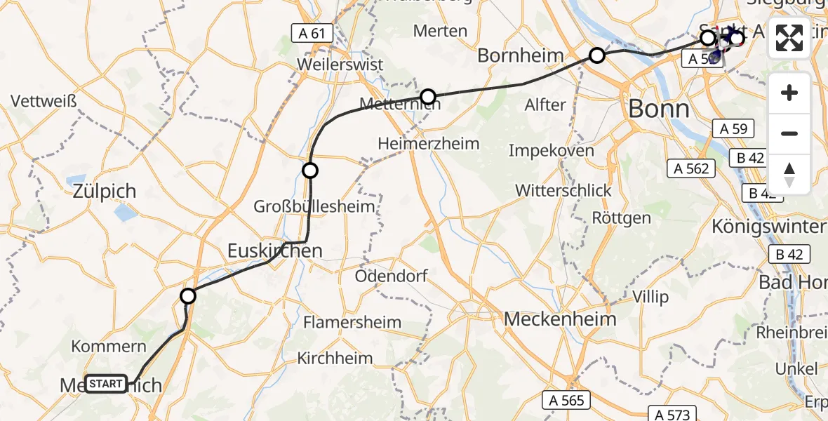 Flugroute Polizeihubschrauber Mechernich - Sankt Augustin, 11 September 2026, 15:54