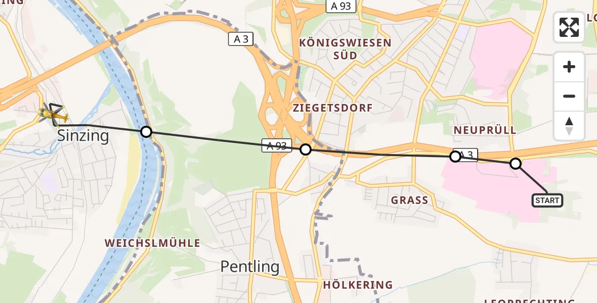Flugroute Rettungshubschrauber DRF Air Rescue Station Regensburg / Regensburg University Hospital - Sinzing, 11 September 2026, 16:17