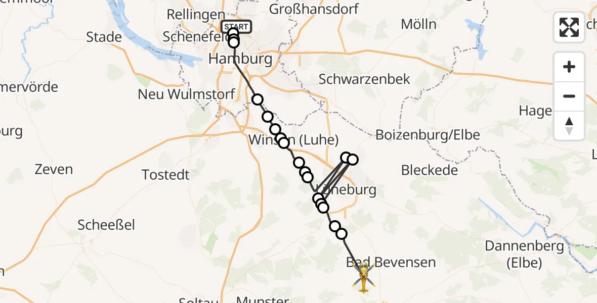 Flugroute Rettungshubschrauber Hamburg Helmut Schmidt Flughafen - Natendorf, 11 September 2026, 16:19