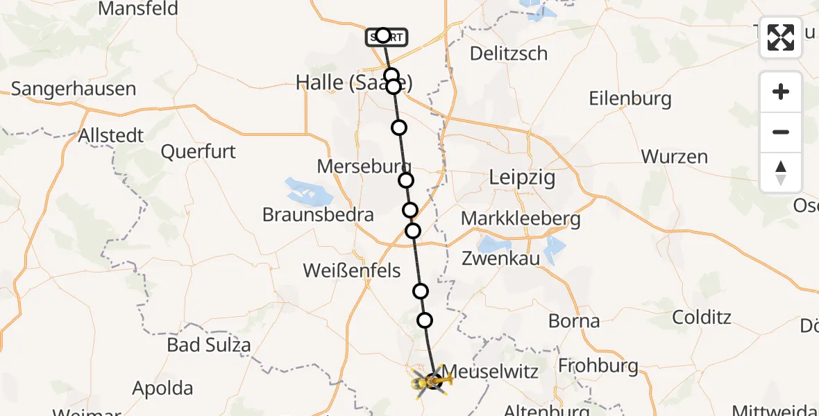 Flugroute Rettungshubschrauber Halle-Oppin Flugplatz - Zeitz Hospital, 11 September 2026, 16:20
