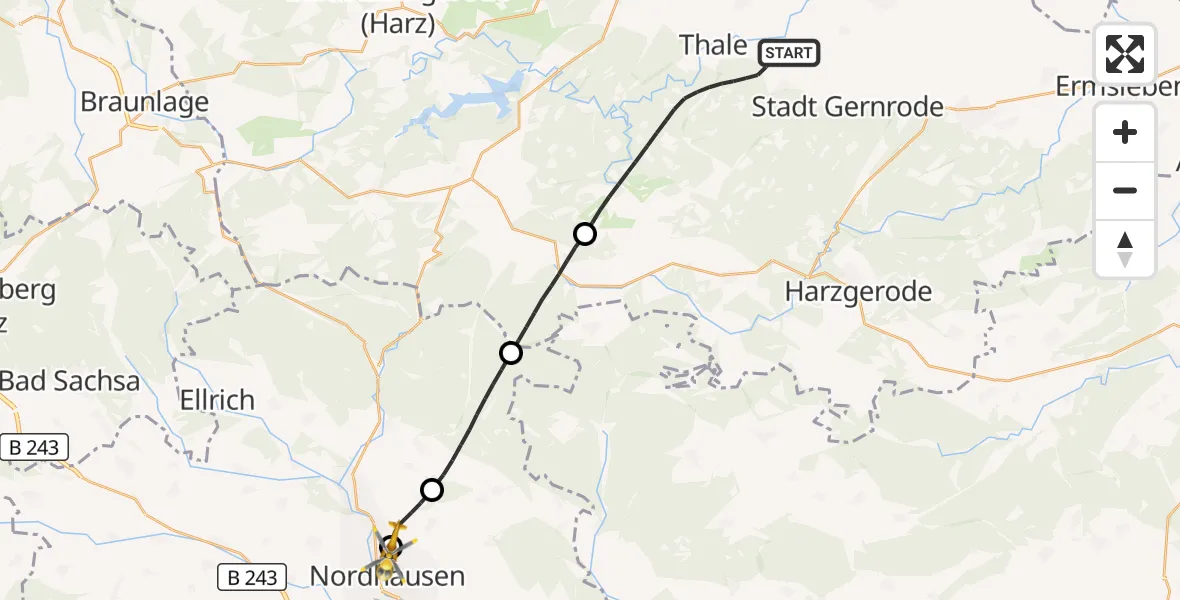 Flugroute Rettungshubschrauber Thale - Südharz Hospital Nordhausen, 11 September 2026, 16:21