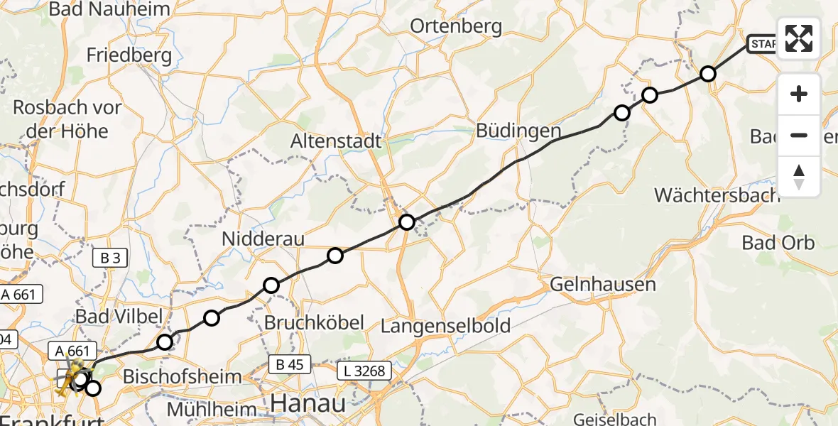 Flugroute Ambulanzhubschrauber Birstein - Frankfurt am Main, 11 September 2026, 16:36