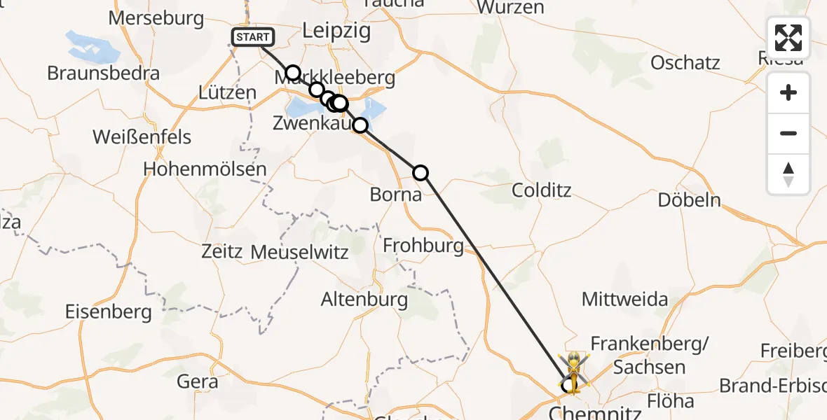 Flugroute Rettungshubschrauber Markranstädt - Chemnitz, 11 September 2026, 16:38