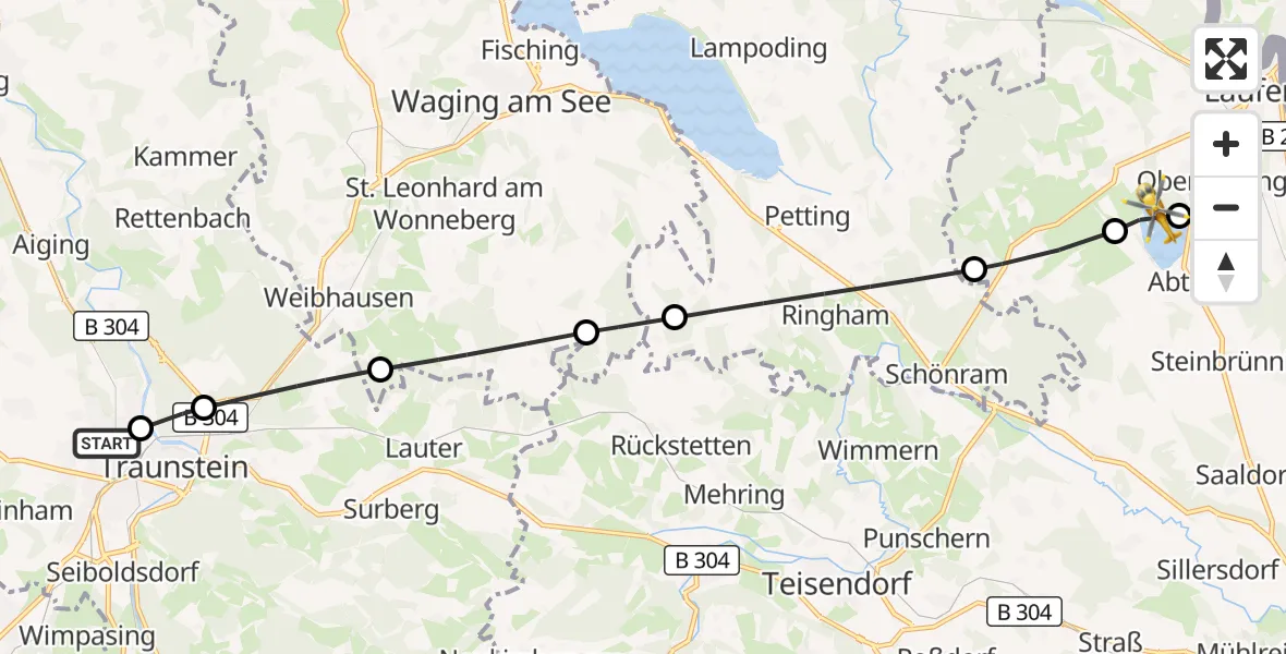 Flugroute Rettungshubschrauber Traunstein Hospital - Laufen, 11 September 2026, 16:46