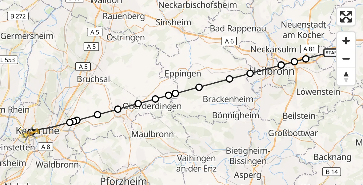 Flugroute Ambulanzhubschrauber Bretzfeld - Sankt Vincentius Hospital, 11 September 2026, 16:47