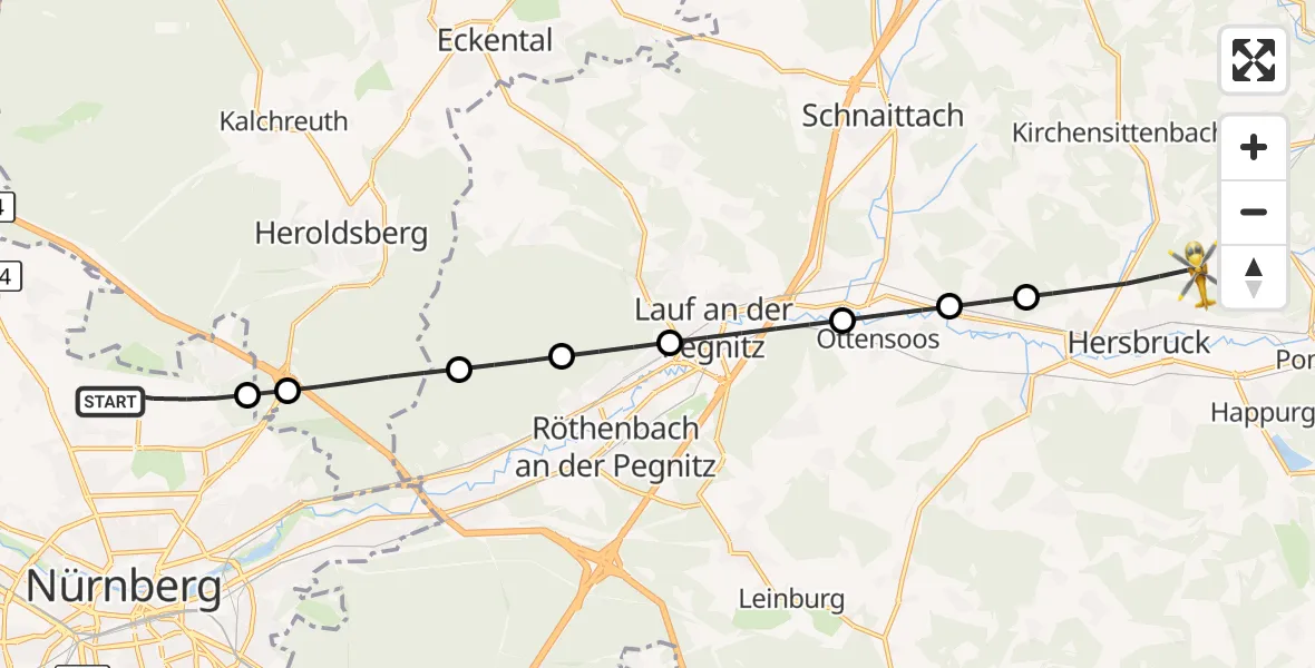 Flugroute Ambulanzhubschrauber Flughafen Nuremberg - Hersbruck, 11 September 2026, 16:47