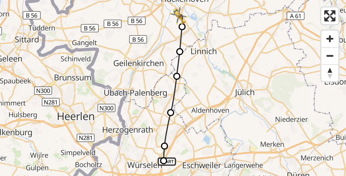 Flugroute Rettungshubschrauber Aachen-Merzbrück Flughafen - Hückelhoven, 11 September 2026, 16:48