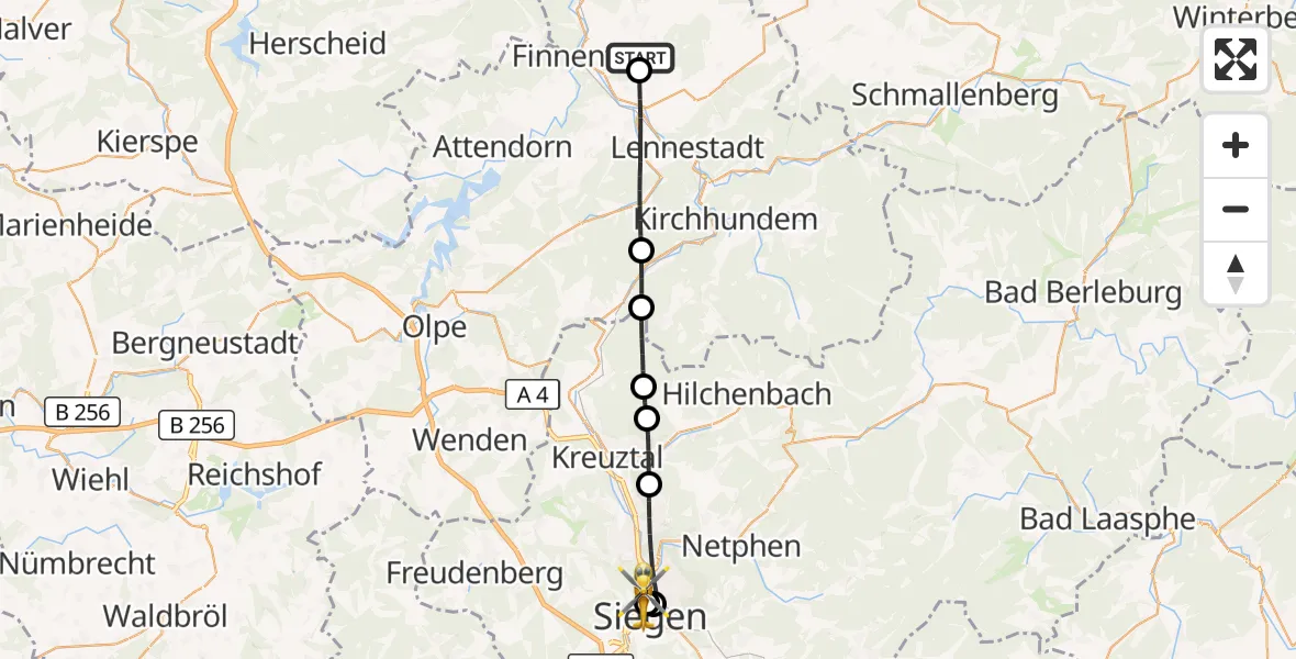 Flugroute Rettungshubschrauber Finnentrop - Siegen, 11 September 2026, 17:17