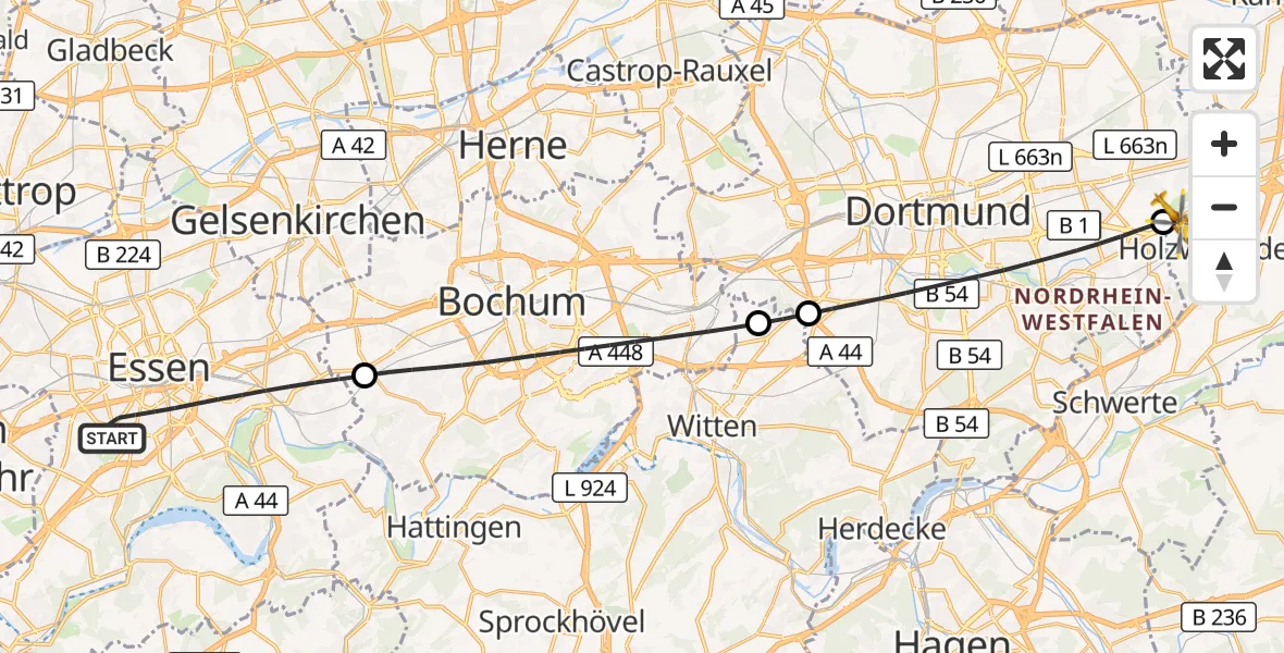Flugroute Rettungshubschrauber Essen - Dortmund Flughafen, 11 September 2026, 18:04