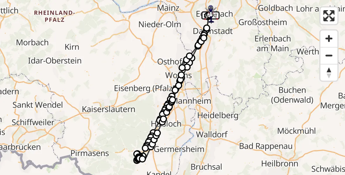 Flugroute Polizeihubschrauber Flughafen Frankfurt-Egelsbach - Flughafen Frankfurt-Egelsbach, 11 September 2026, 19:45