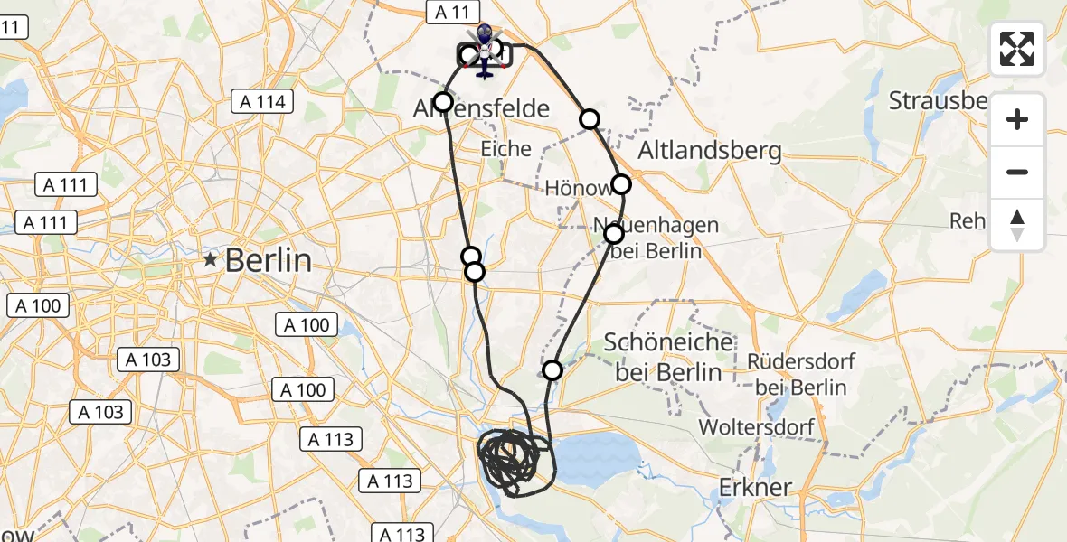 Flugroute Polizeihubschrauber Ahrensfelde Hubschrauberlandeplatz - Ahrensfelde Hubschrauberlandeplatz, 11 September 2026, 21:15