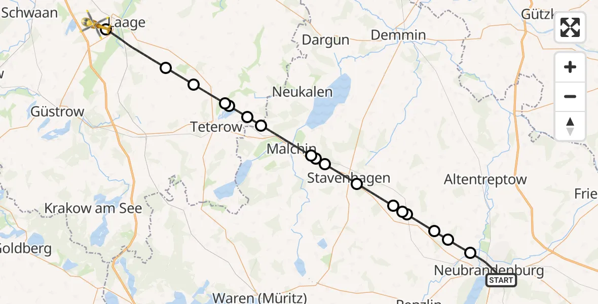 Flugroute Rettungshubschrauber Neubrandenburg - Flughafen Rostock-Laage, 11 September 2026, 21:46