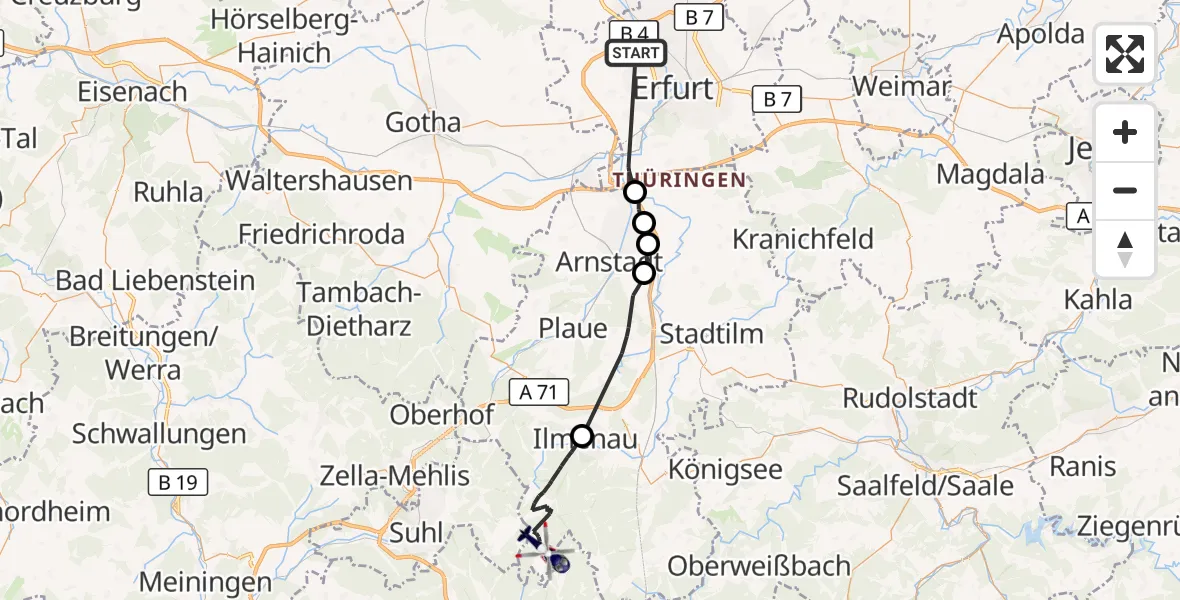 Flugroute Polizeihubschrauber Erfurt - Ilmenau, 12 September 2026, 00:19