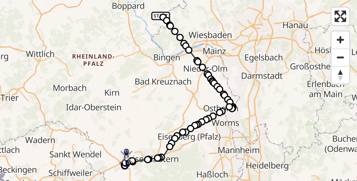Flugroute Polizeihubschrauber Nastätten - Ramstein-Miesenbach, 12 September 2026, 06:23