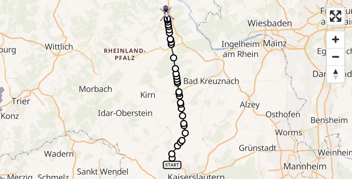 Flugroute Polizeihubschrauber Erzenhausen - Pfalzfeld, 12 September 2026, 07:19
