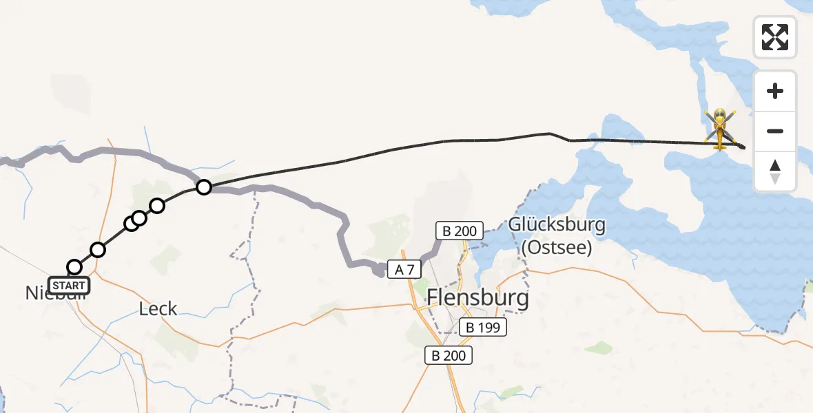 Flugroute Ambulanzhubschrauber Niebüll - Ladelund, 12 September 2026, 07:19