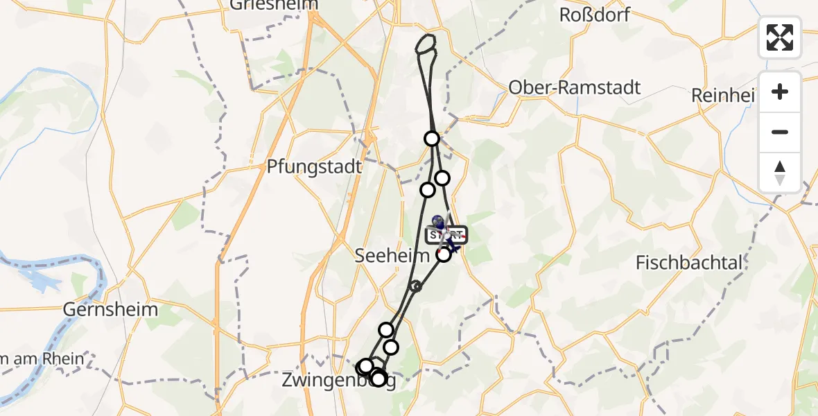 Flugroute Polizeihubschrauber Mühltal - Mühltal, 12 September 2026, 07:59