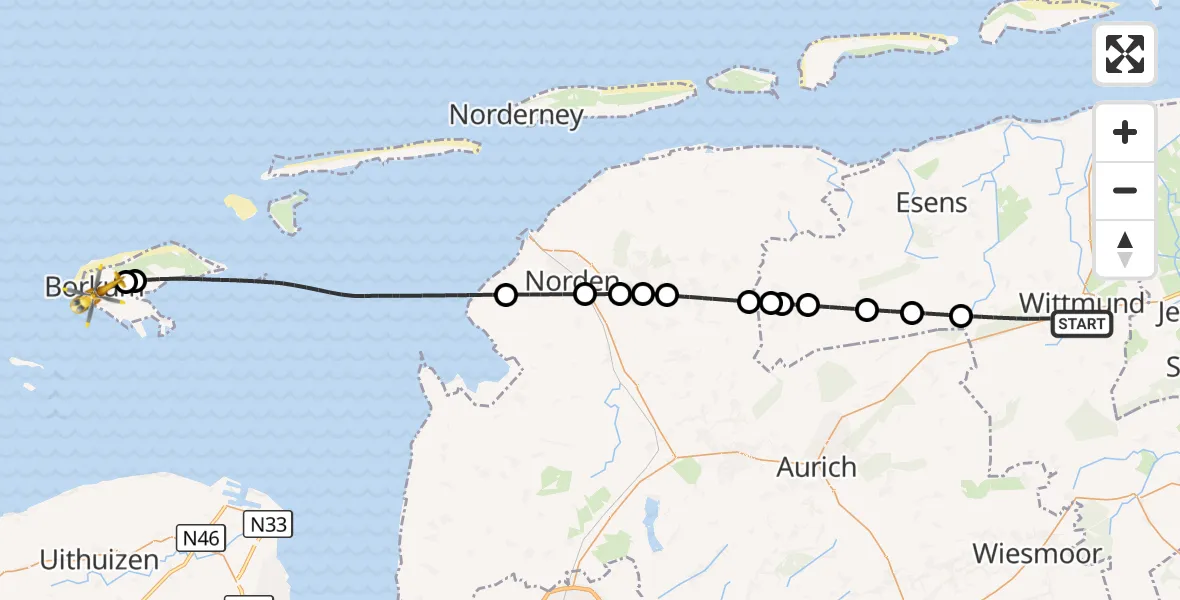 Flugroute Ambulanzhubschrauber Wittmund - Borkum Island Hospital, 12 September 2026, 08:16