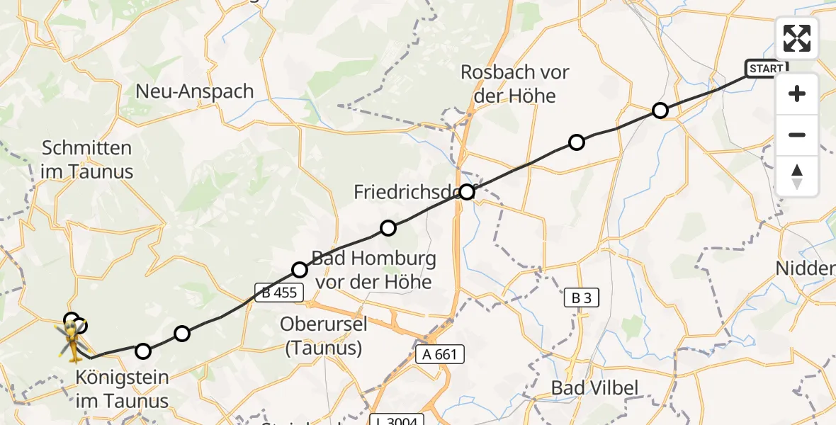 Flugroute Ambulanzhubschrauber Niddatal - Königstein im Taunus, 12 September 2026, 08:36