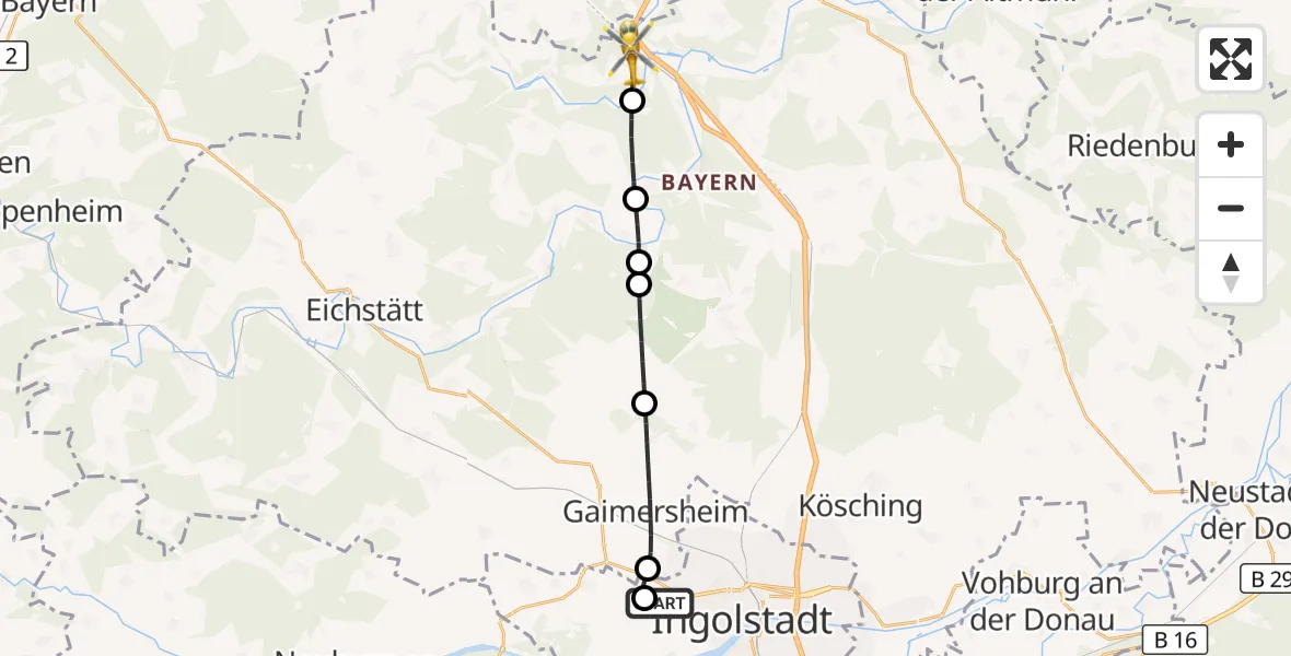 Flugroute Rettungshubschrauber Ingolstadt Hospital - Kinding, 12 September 2026, 08:57