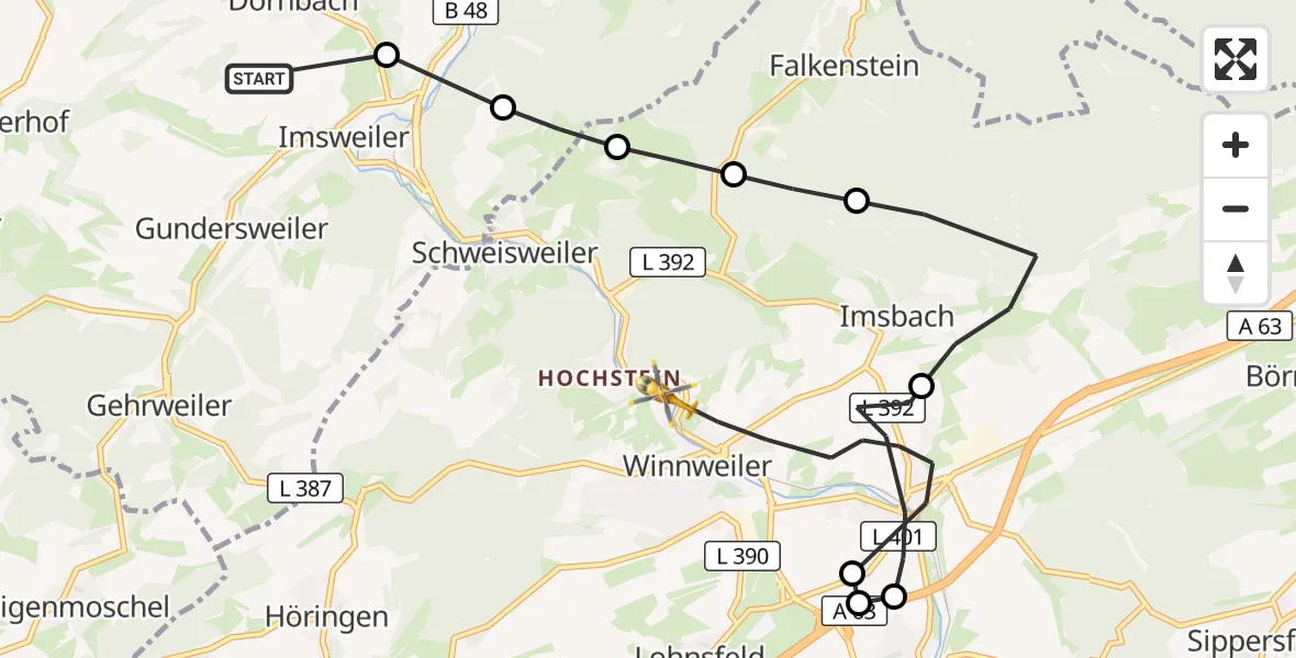 Flugroute Rettungshubschrauber Rockenhausen - Winnweiler, 12 September 2026, 10:09