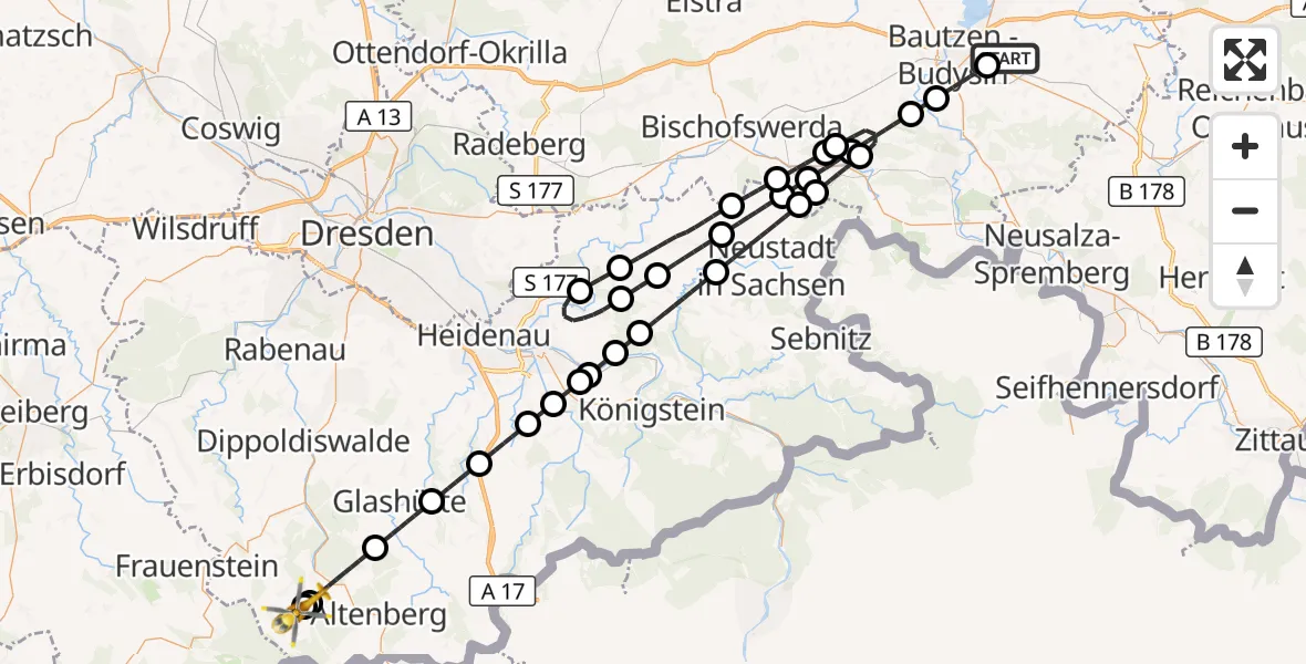 Flugroute Rettungshubschrauber Kubschütz - Hermsdorf/Erzgeb., 12 September 2026, 10:18