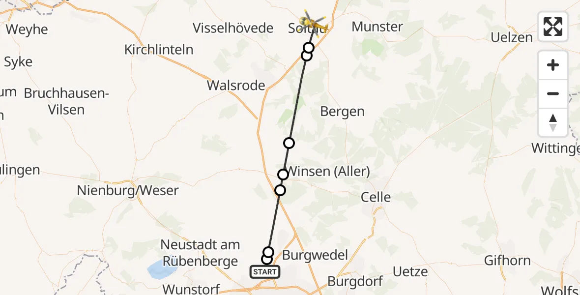 Flugroute Rettungshubschrauber Flughafen Hannover - Soltau, 12 September 2026, 10:19