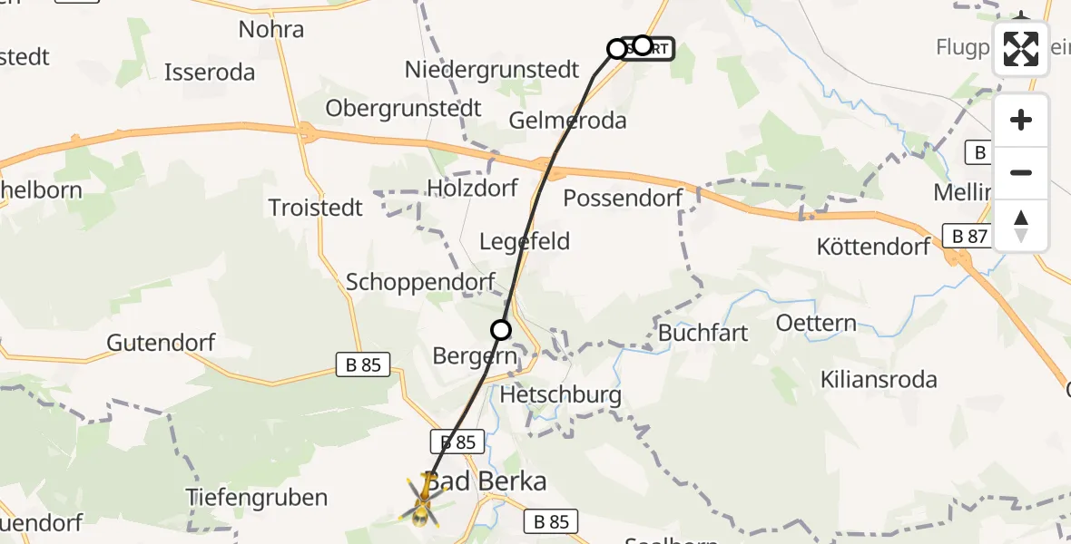 Flugroute Ambulanzhubschrauber Sophien and Hufeland Hospital Weimar - Bad Berka, 12 September 2026, 10:27