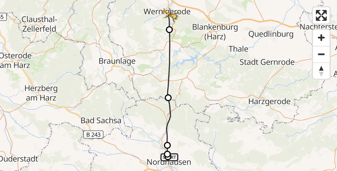 Flugroute Rettungshubschrauber Südharz Hospital Nordhausen - Wernigerode, 12 September 2026, 10:40