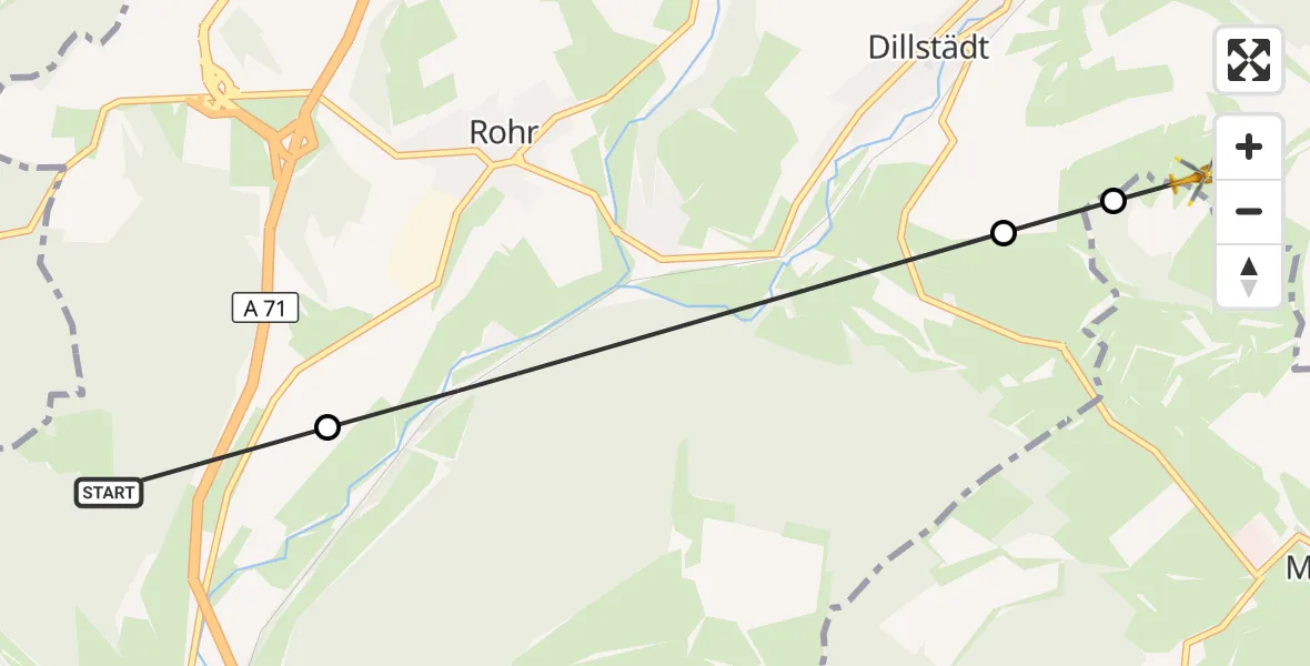 Flugroute Rettungshubschrauber Ellingshausen - Dillstädt, 12 September 2026, 10:42