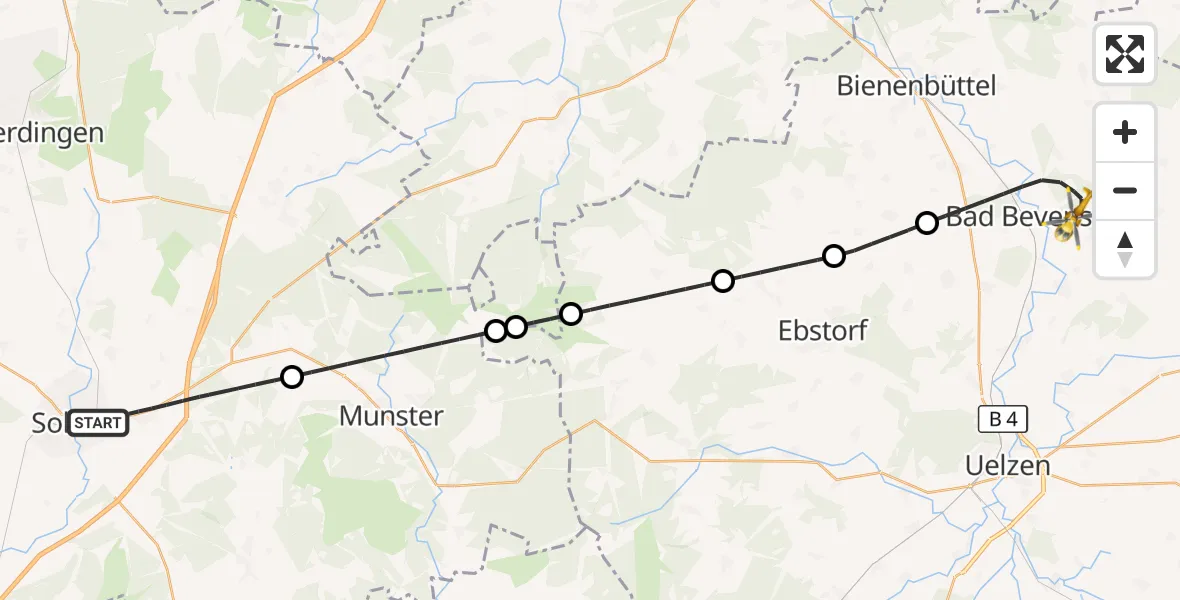 Flugroute Rettungshubschrauber Soltau - Bad Bevensen, 12 September 2026, 11:30