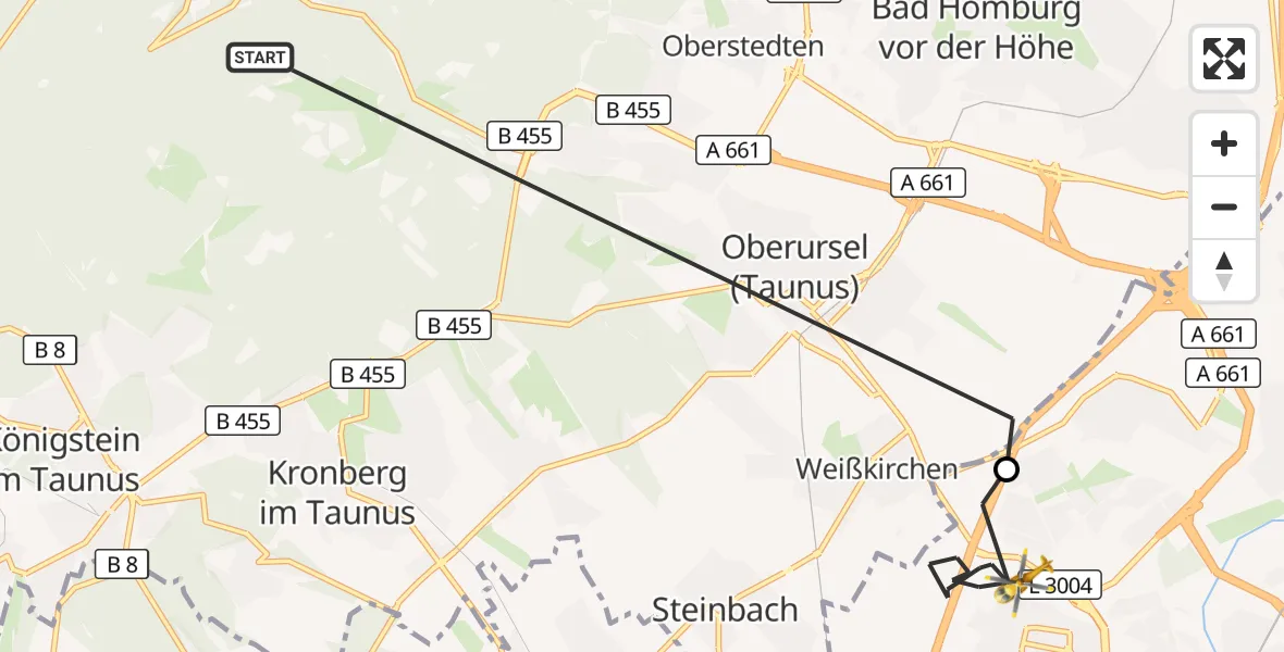 Flugroute Ambulanzhubschrauber Oberursel (Taunus) - Frankfurt am Main, 12 September 2026, 11:31