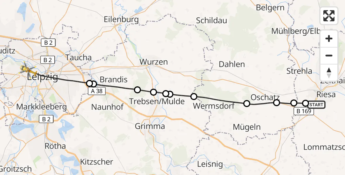 Flugroute Rettungshubschrauber Riesa - Leipzig, 12 September 2026, 11:34