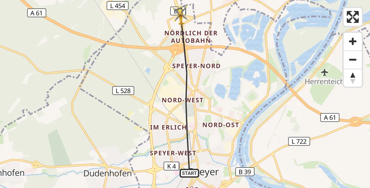 Flugroute Rettungshubschrauber Speyer - Speyer, 12 September 2026, 11:51
