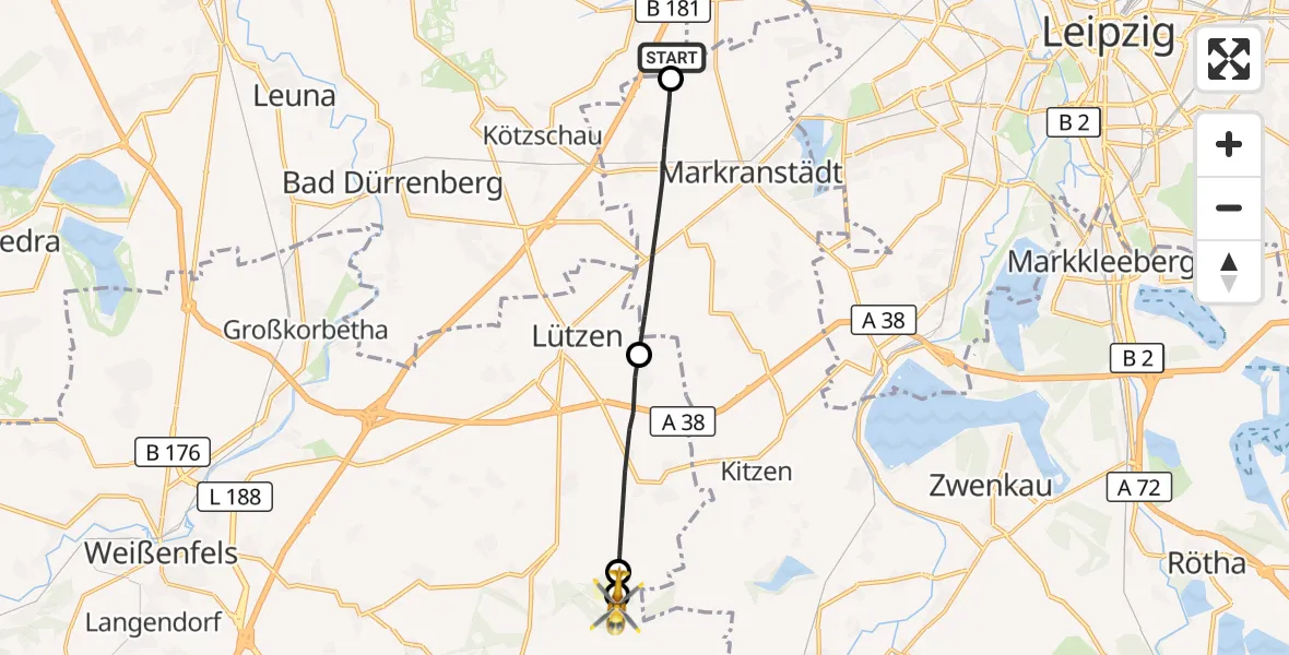 Flugroute Rettungshubschrauber Leuna - Hohenmölsen, 12 September 2026, 12:06