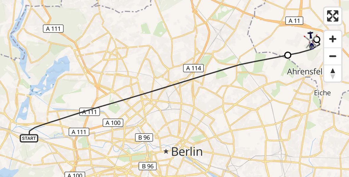 Flugroute Polizeihubschrauber Berlin - Ahrensfelde Hubschrauberlandeplatz, 12 September 2026, 12:08
