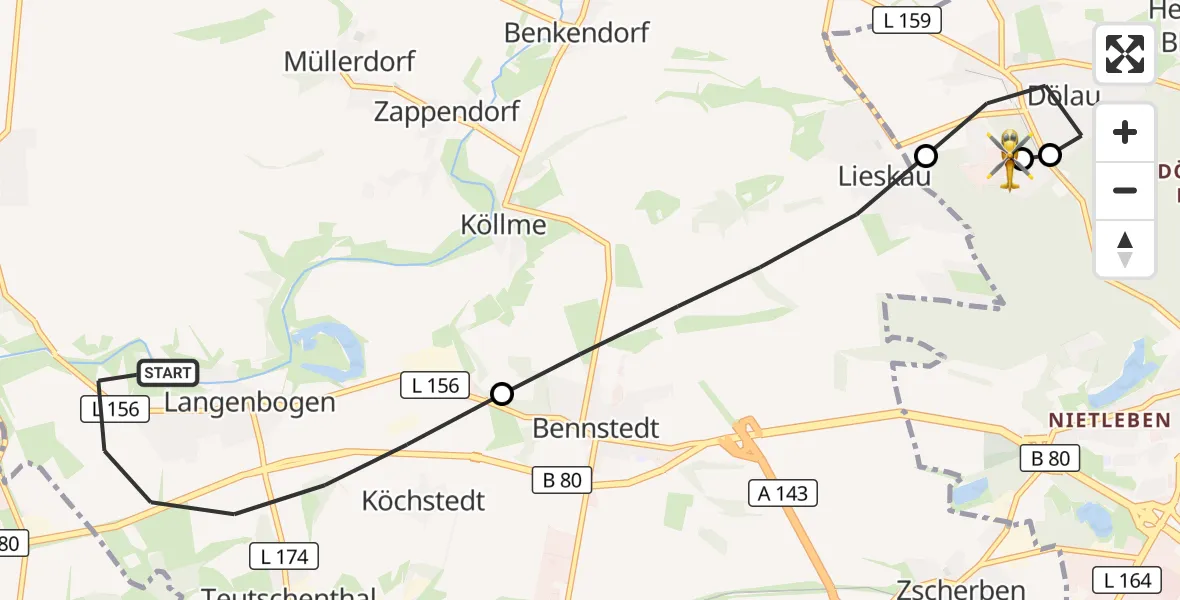 Flugroute Rettungshubschrauber Teutschenthal - Martha-Maria Halle-Dölau Hospital, 12 September 2026, 12:13