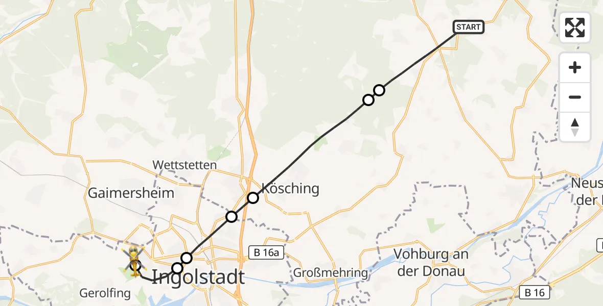 Flugroute Rettungshubschrauber Altmannstein - Ingolstadt Hospital, 12 September 2026, 12:13
