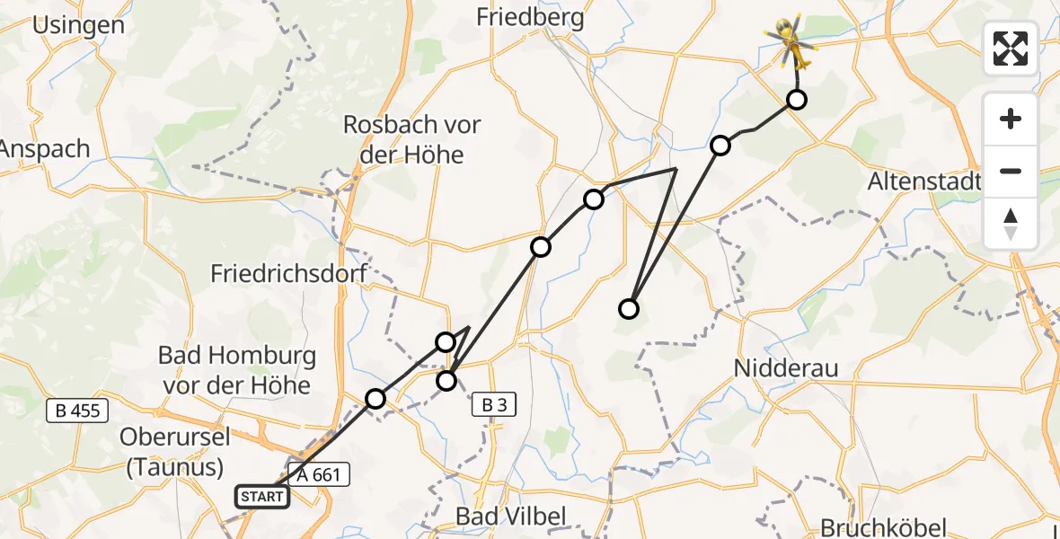 Flugroute Ambulanzhubschrauber Frankfurt am Main - Florstadt, 12 September 2026, 12:14