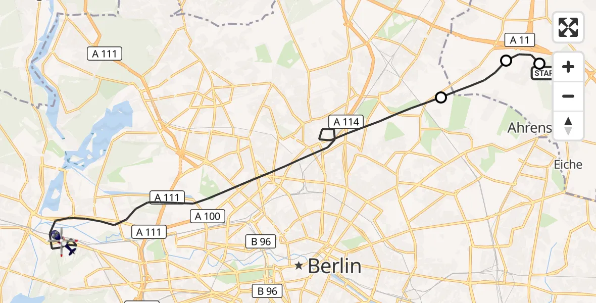 Flugroute Polizeihubschrauber Ahrensfelde Hubschrauberlandeplatz - Berlin, 12 September 2026, 12:41