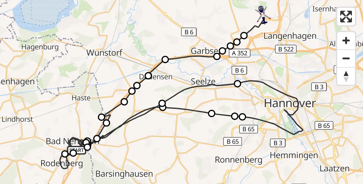 Flugroute Polizeihubschrauber Bad Nenndorf - Flughafen Hannover, 12 September 2026, 12:42