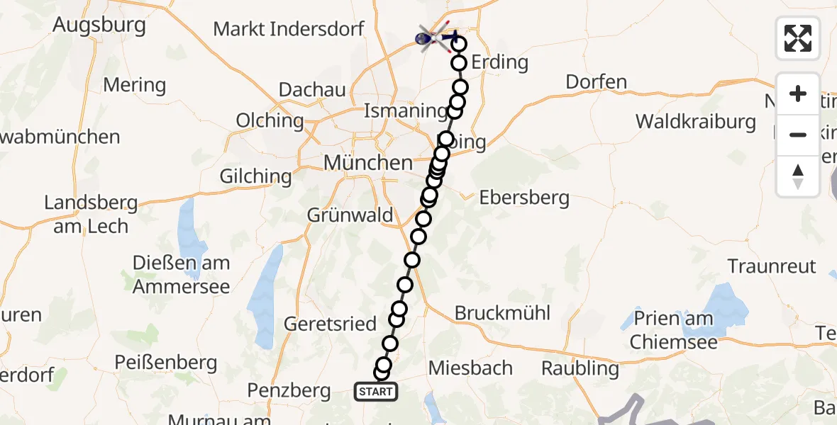 Flugroute Polizeihubschrauber Greiling - München Flughafen, 12 September 2026, 12:43