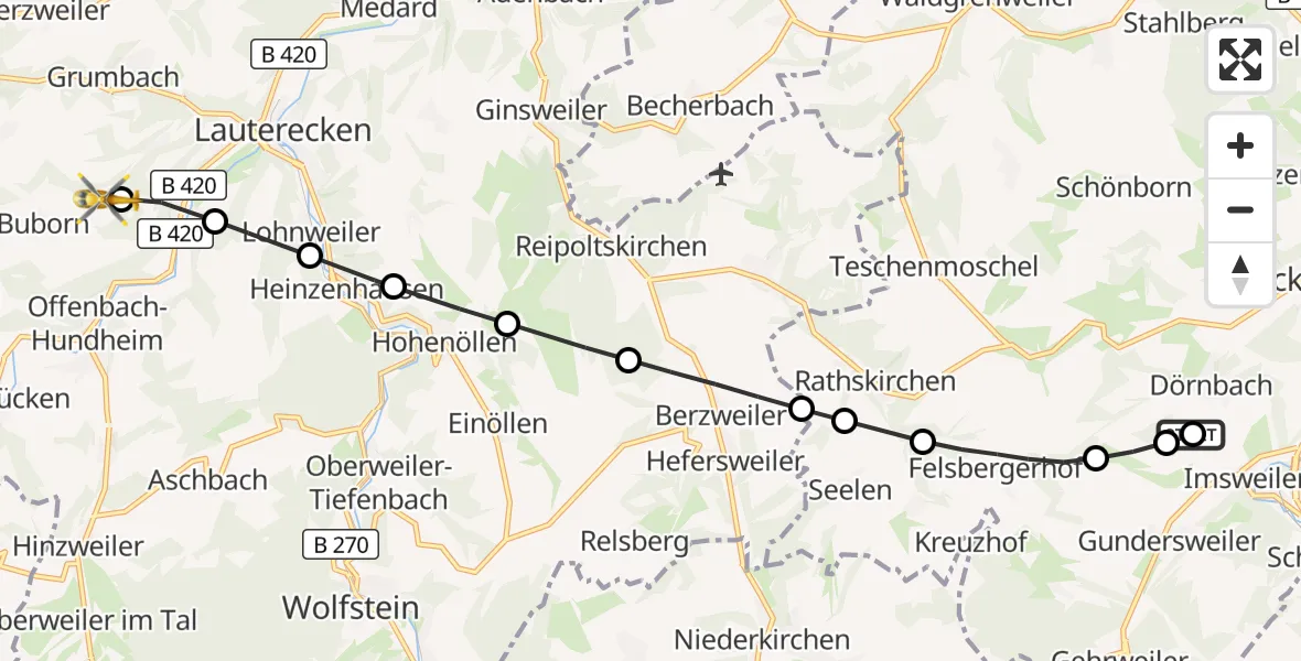 Flugroute Rettungshubschrauber Rockenhausen - Buborn, 12 September 2026, 12:54